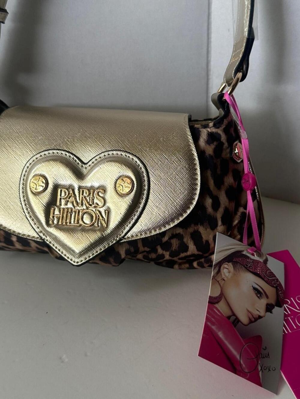 Paris Hilton New With Tags Leopard Print Gold Heart Baguette Shoulder Bag - Picture 2 of 15